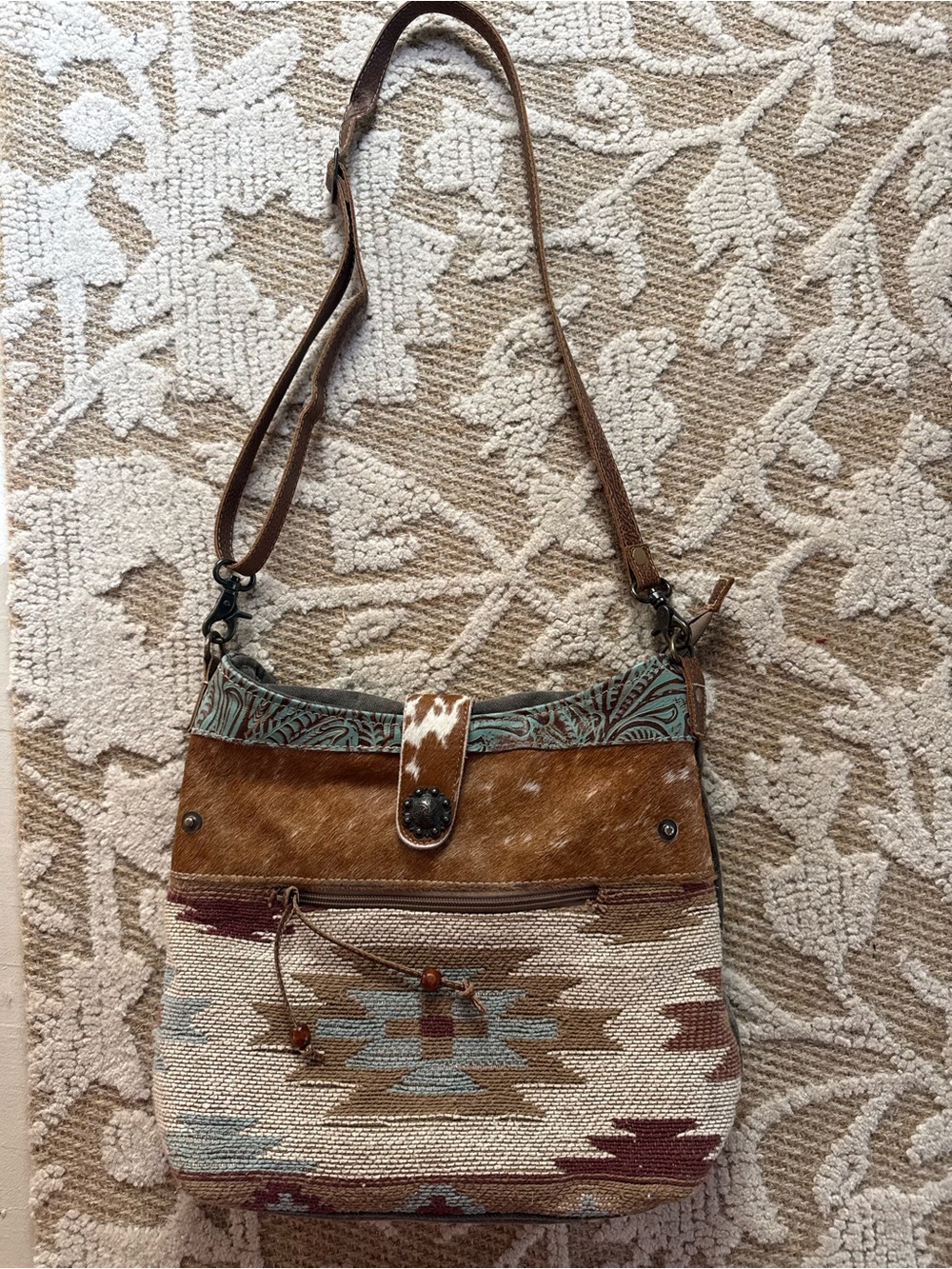 EUC Myra Brown and turquoise Aztec Crossbody/shoulder Bag